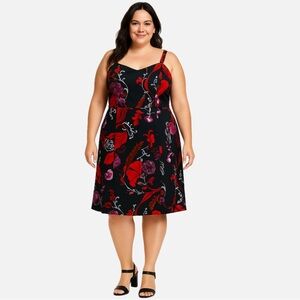 Lane Bryant Black Satin Floral Cocktail Dress Size 16